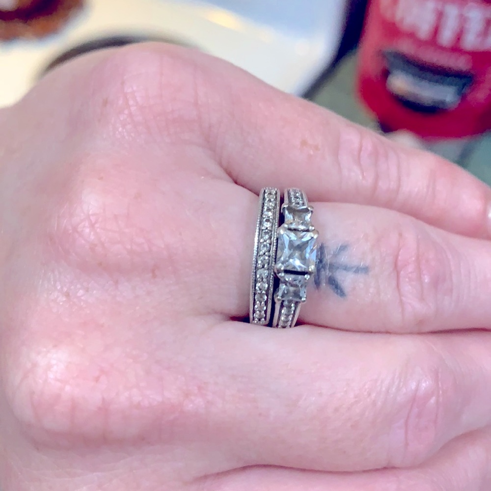 Sterling Silver and CZ wedding set, size 7